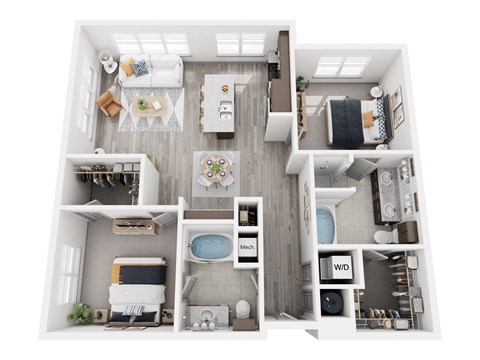Floor plan for 2 beds, 2 baths, 1158 sqft